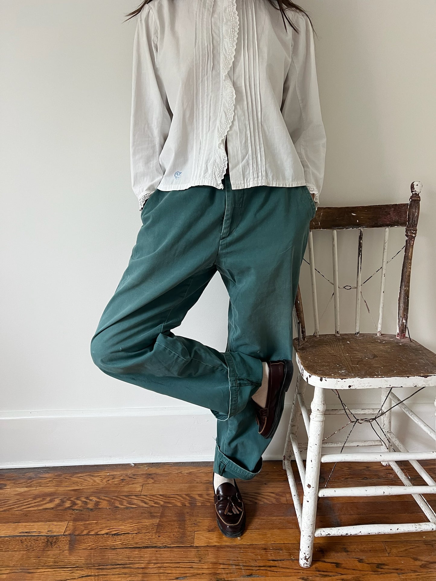 Faded Green Cotton Trouser
