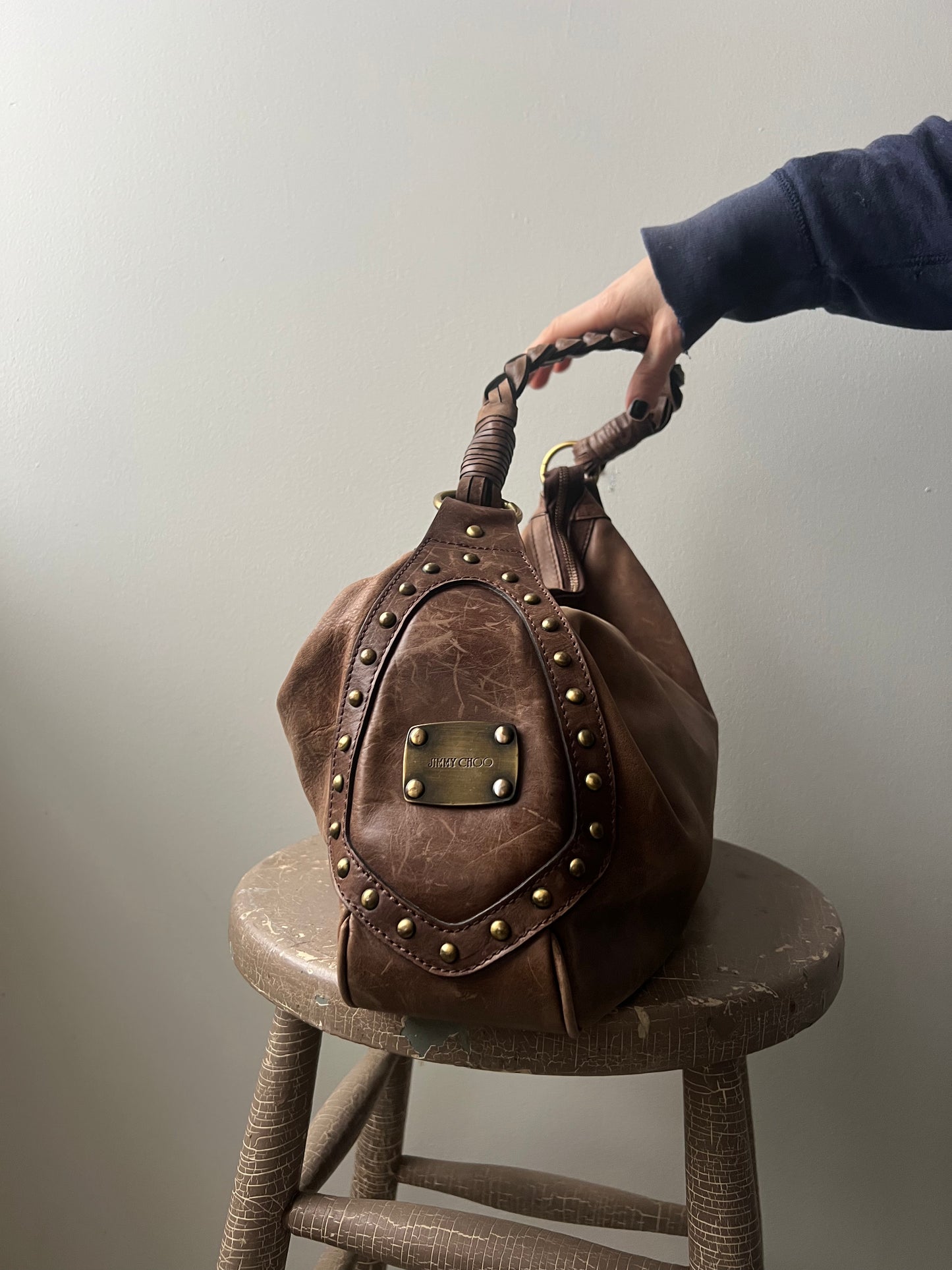 Jimmy Choo Braided Brown Saddle Bag