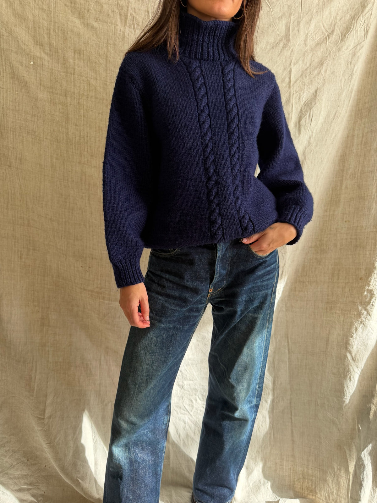 Navy Wool Heavy Knit Sweater