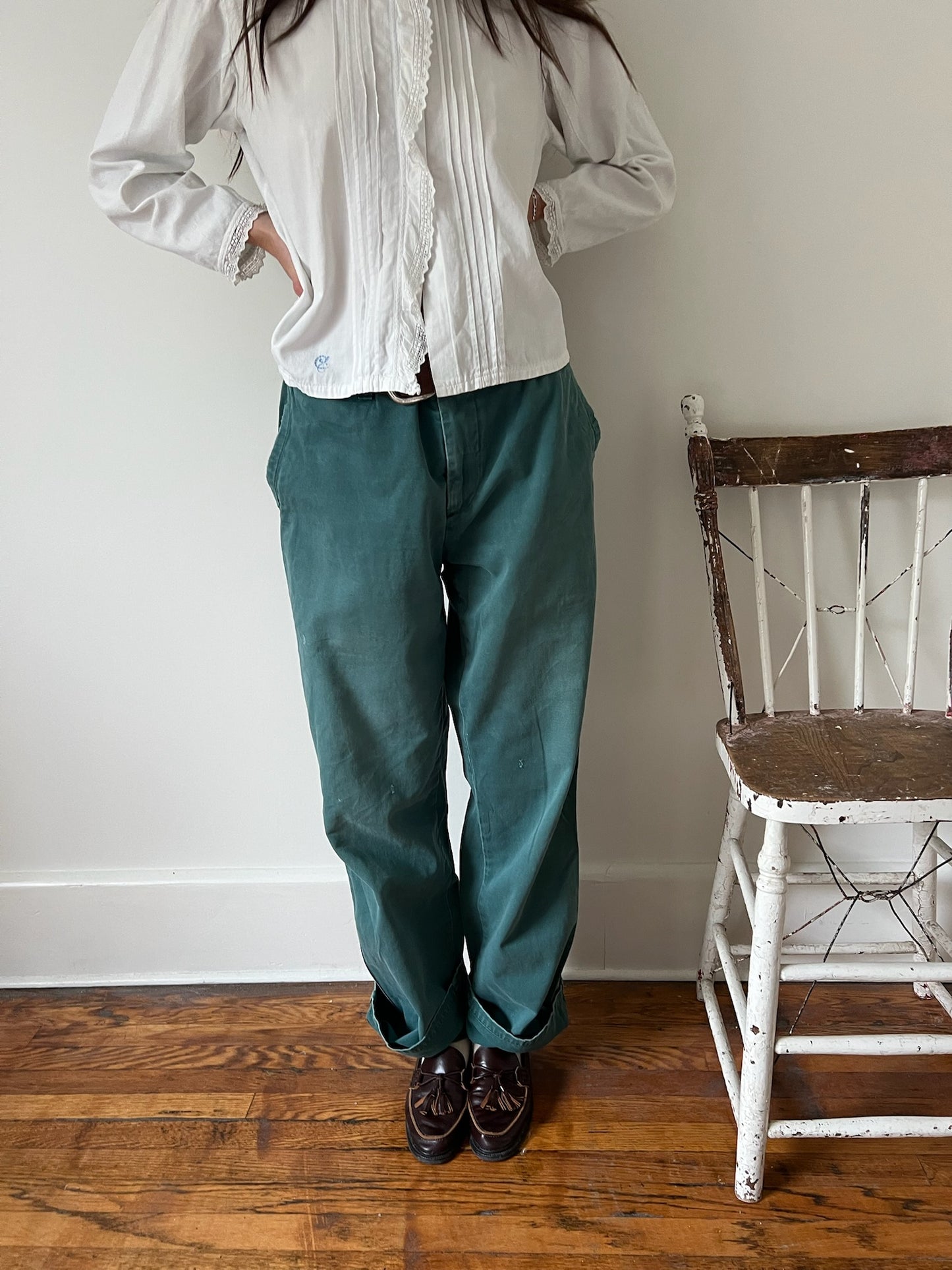 Faded Green Cotton Trouser