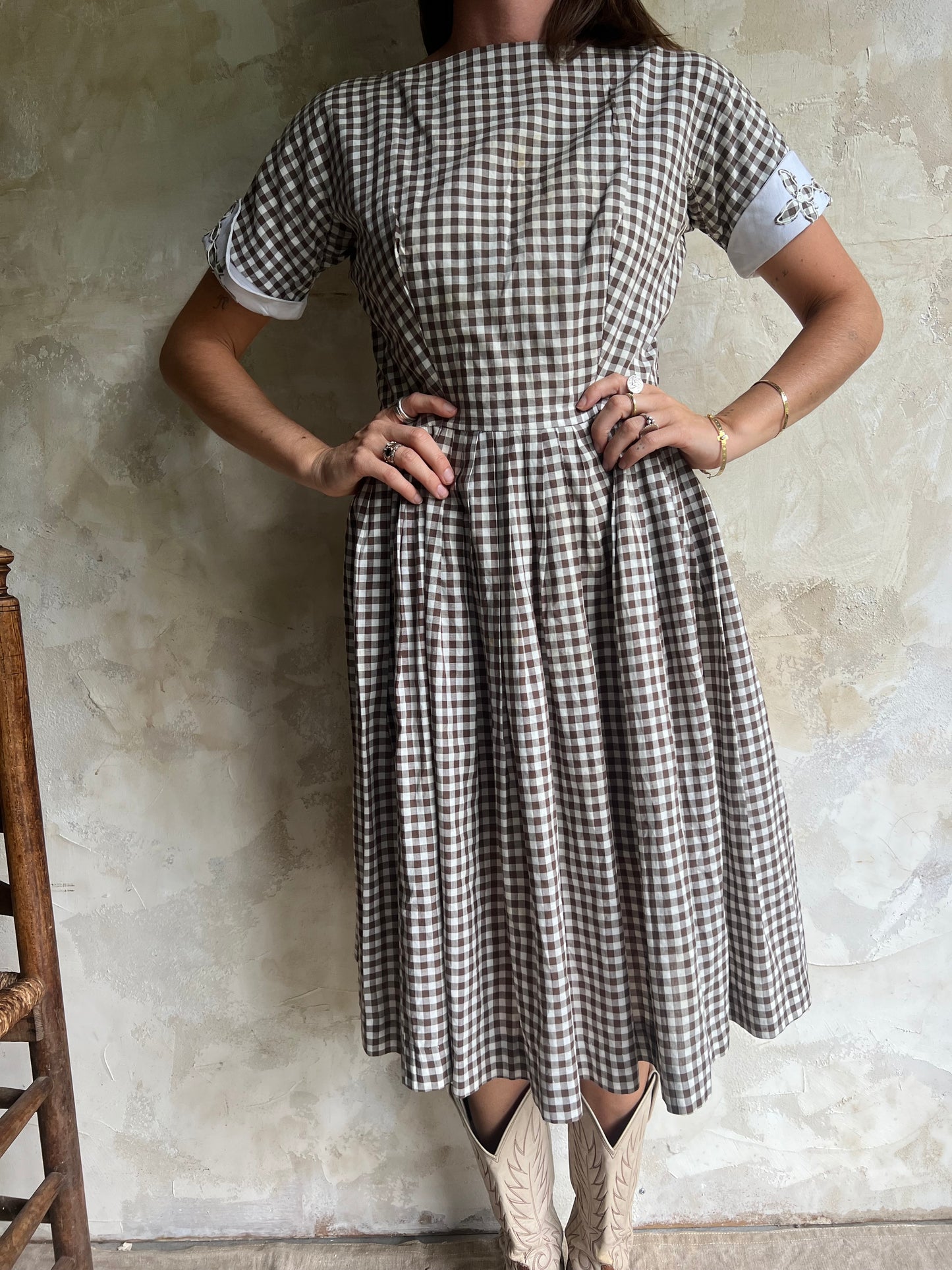 Brown + White Gingham Dress