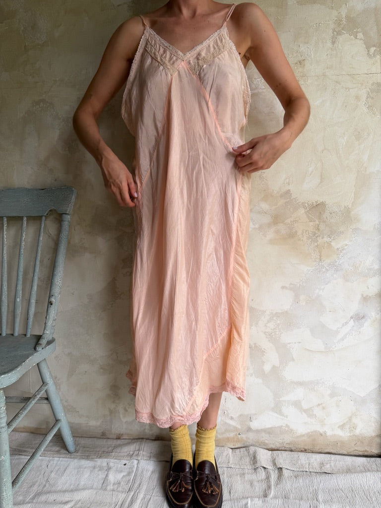 1940s Peachy Silk Slip Dress