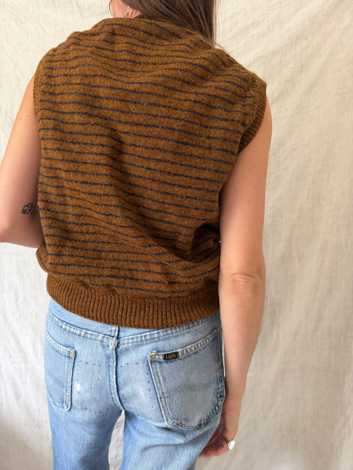 Ochre and Navy Striped Vest