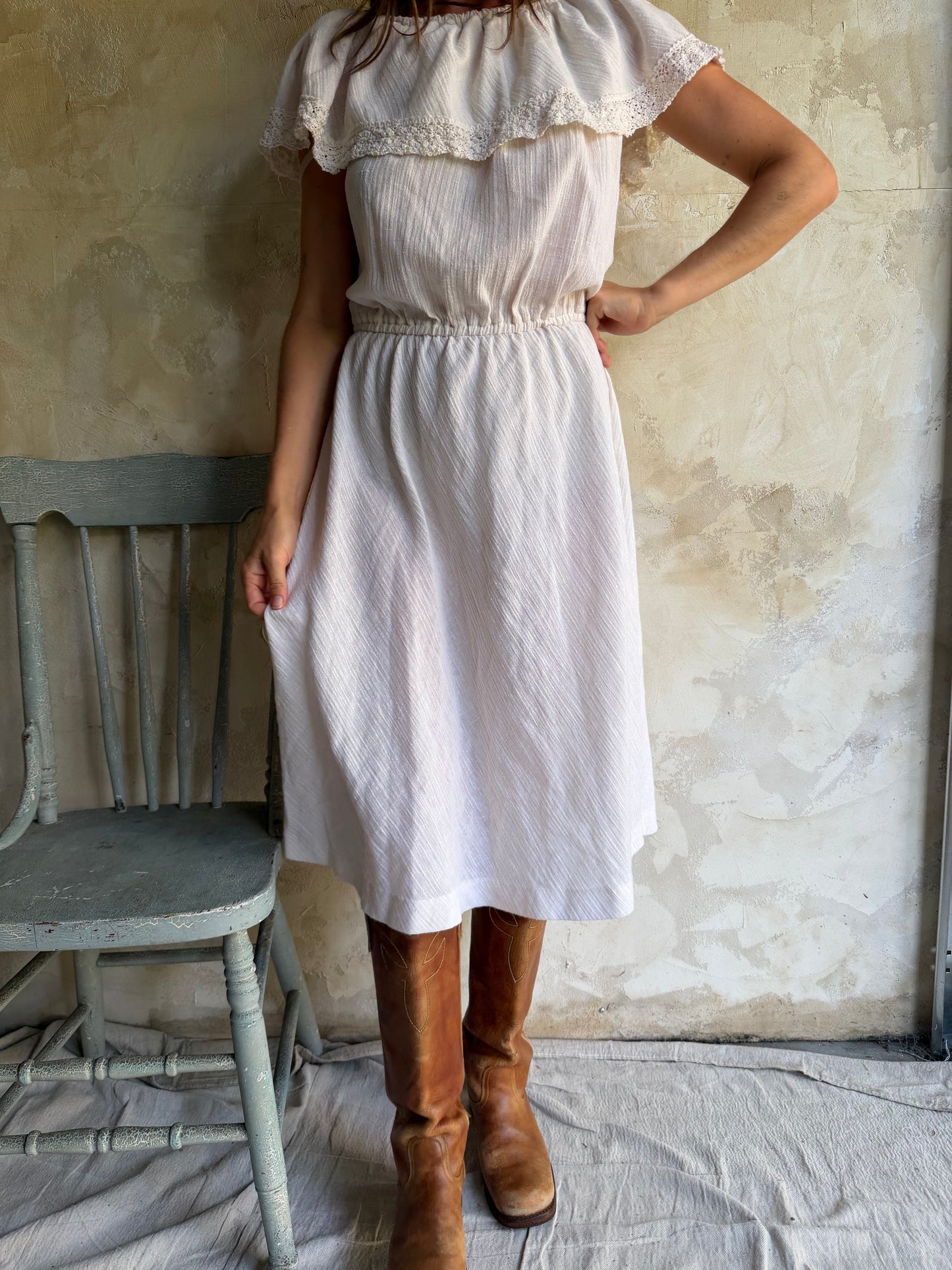 Gauzy Cotton Off-the-Shoulder Dress