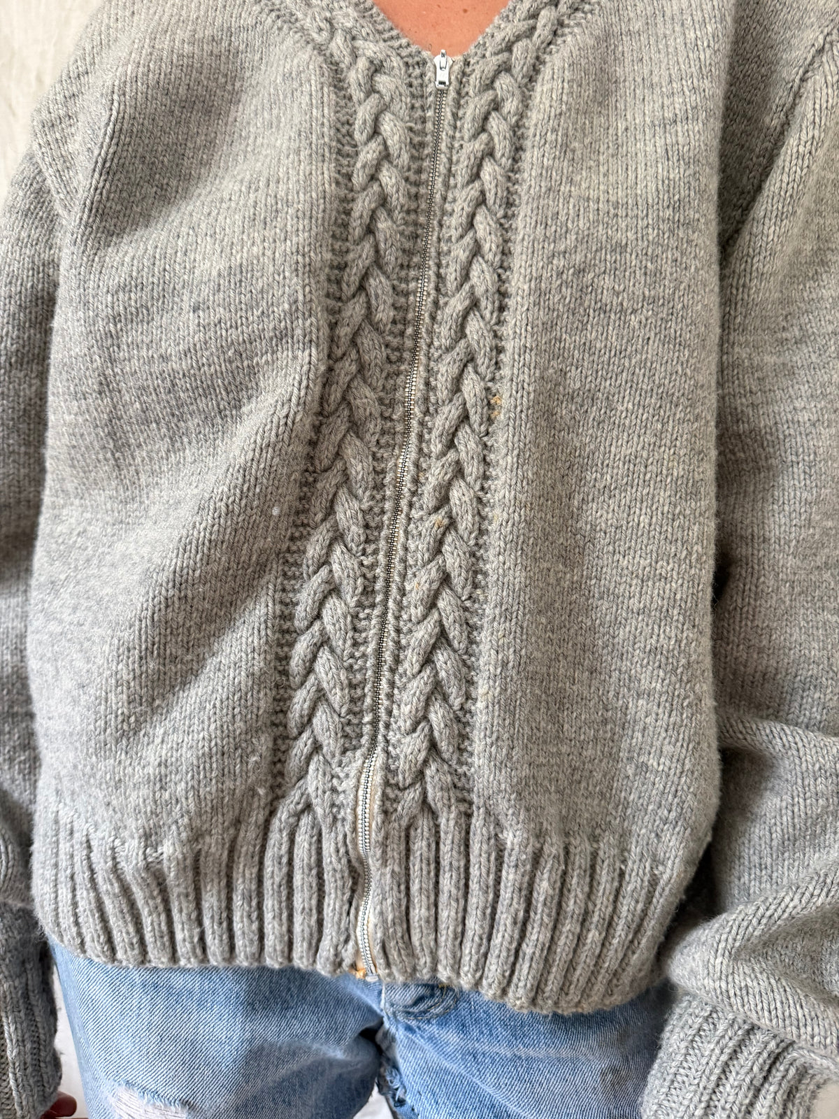Heather Grey Knit Zip Up Sweater