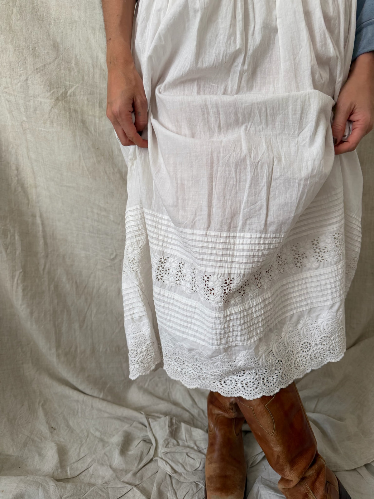 Antique White Eyelet Cotton Skirt
