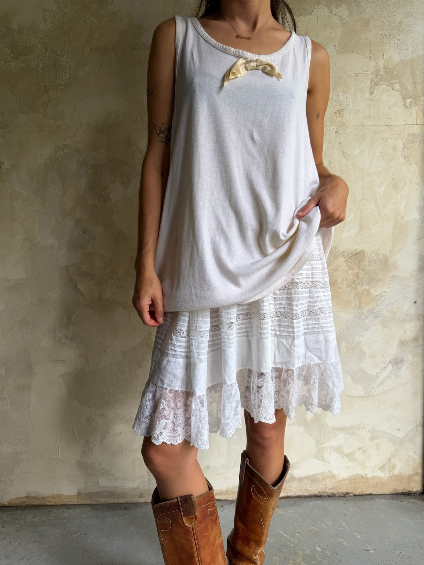 Off-White Tank with Pale Satin Bow