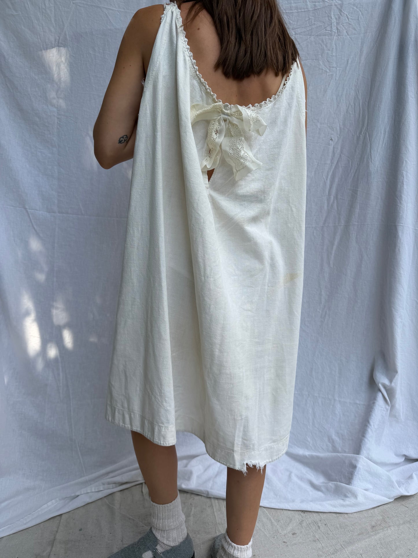 Off-White Victorian Cotton Smock with Bow