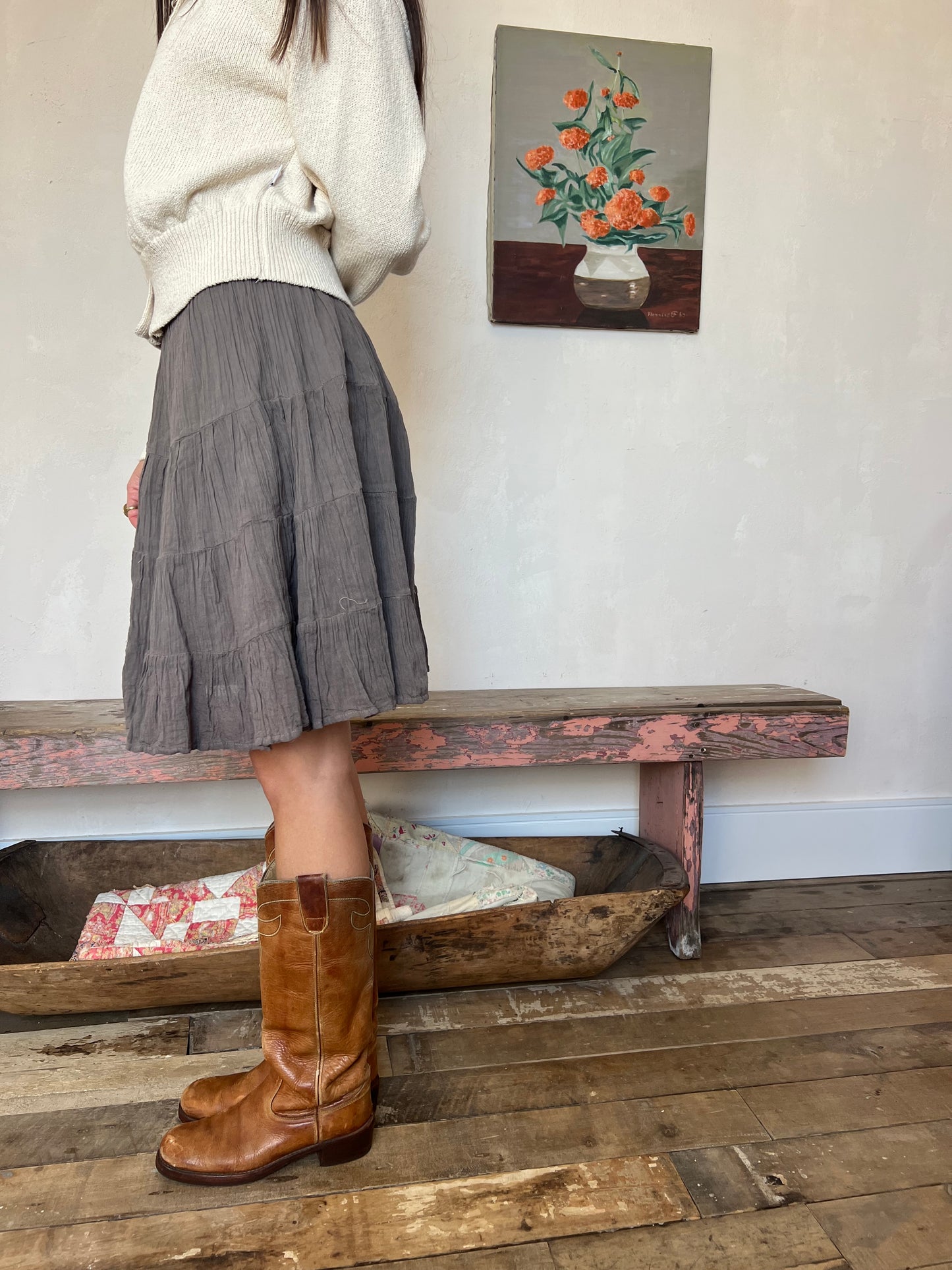 Oaxacan Charcoal Short Cotton Skirt