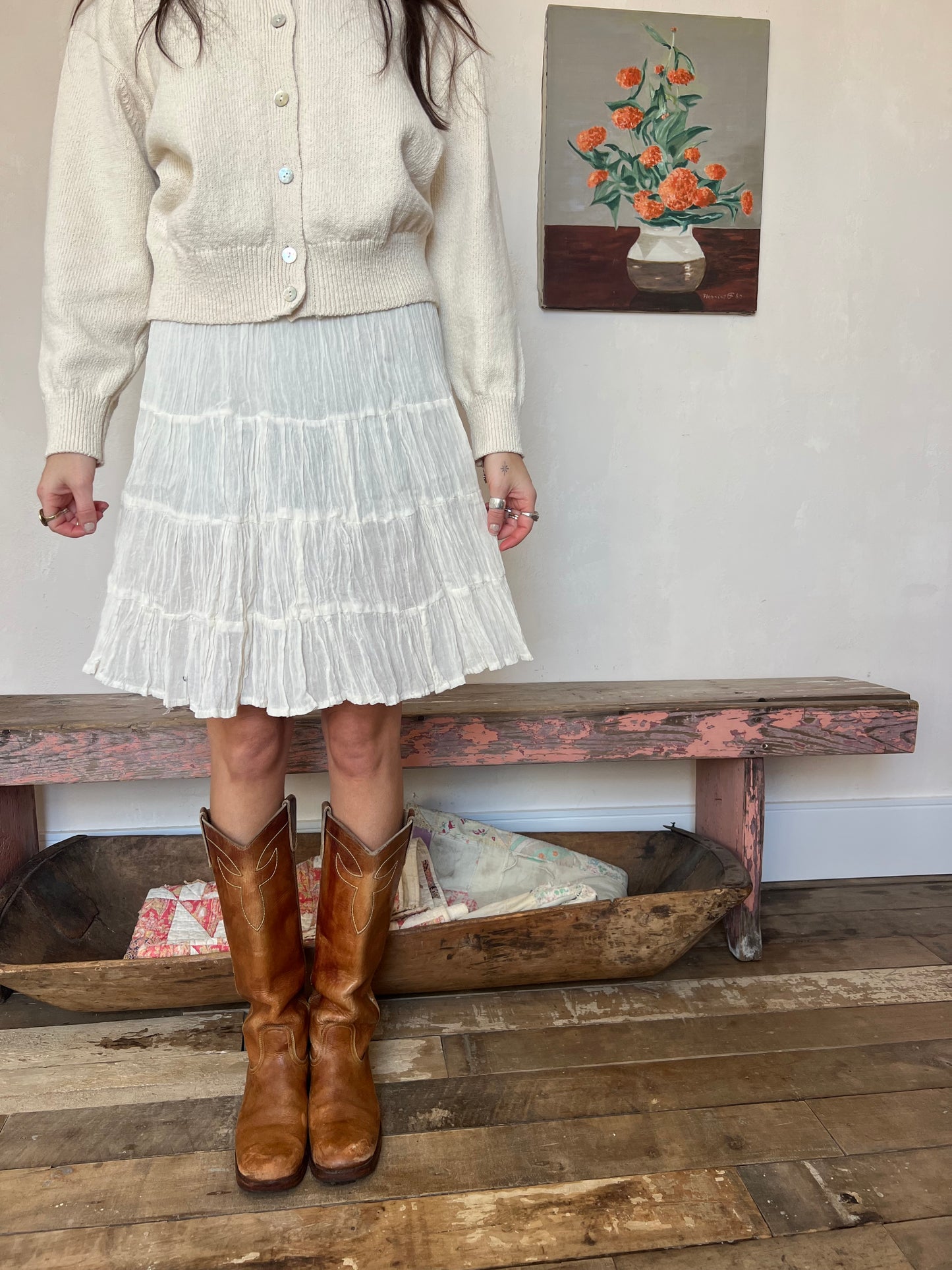 Oaxacan Natural Short Cotton Skirt