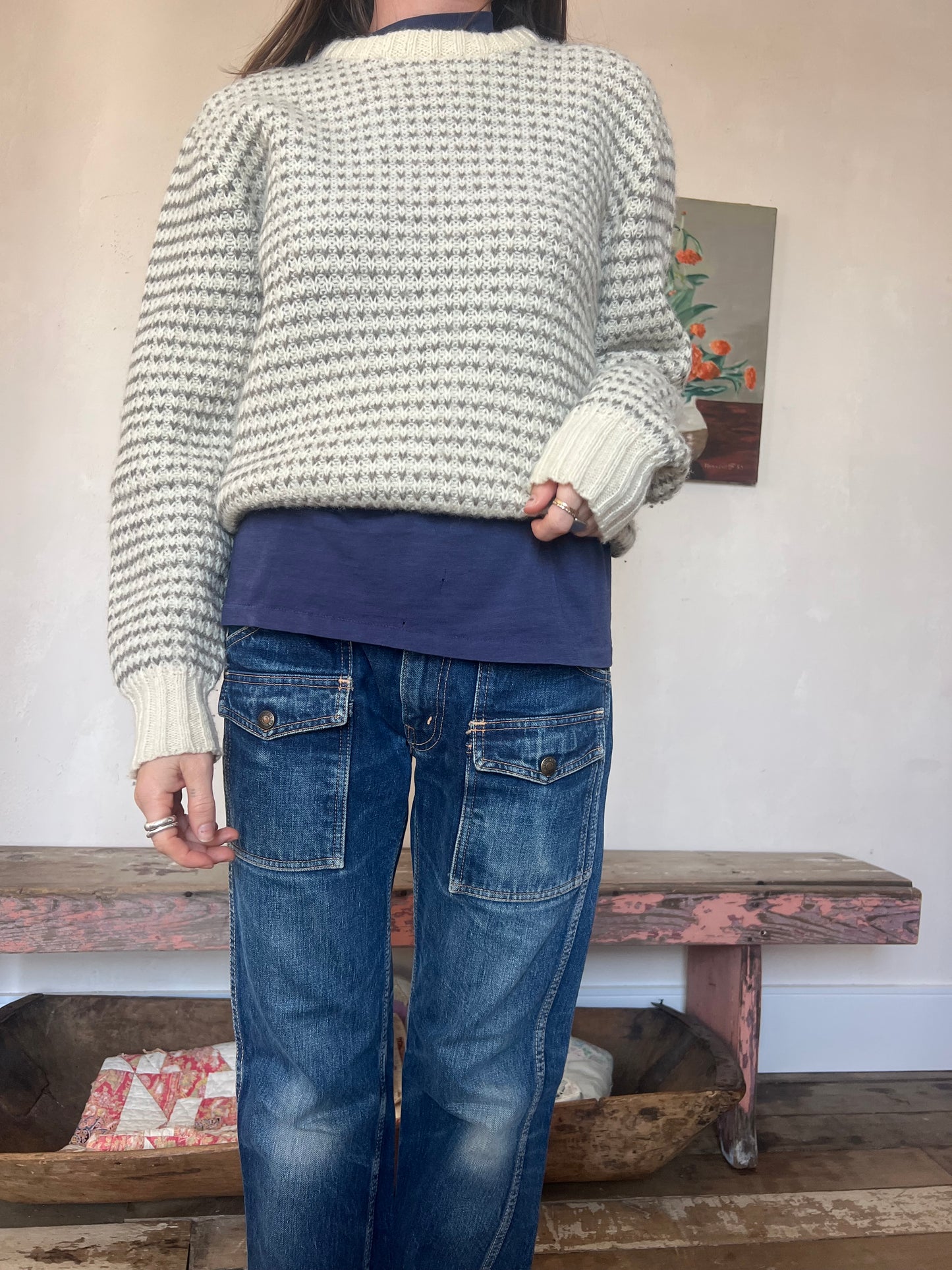 Grey and Cream Check Sweater