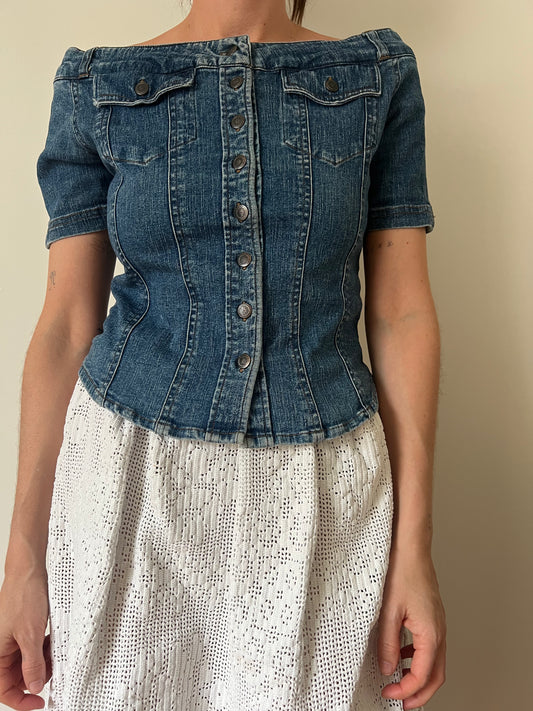 Off the Shoulder Denim Shirt