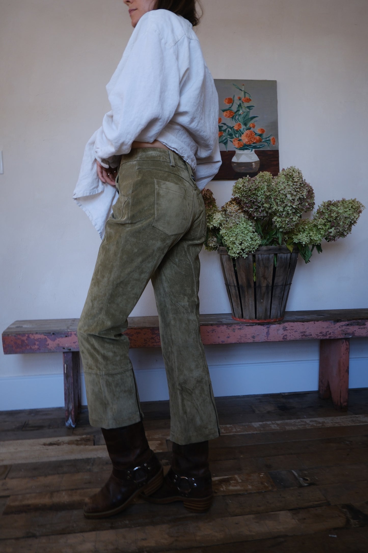 Olive Suede Pants