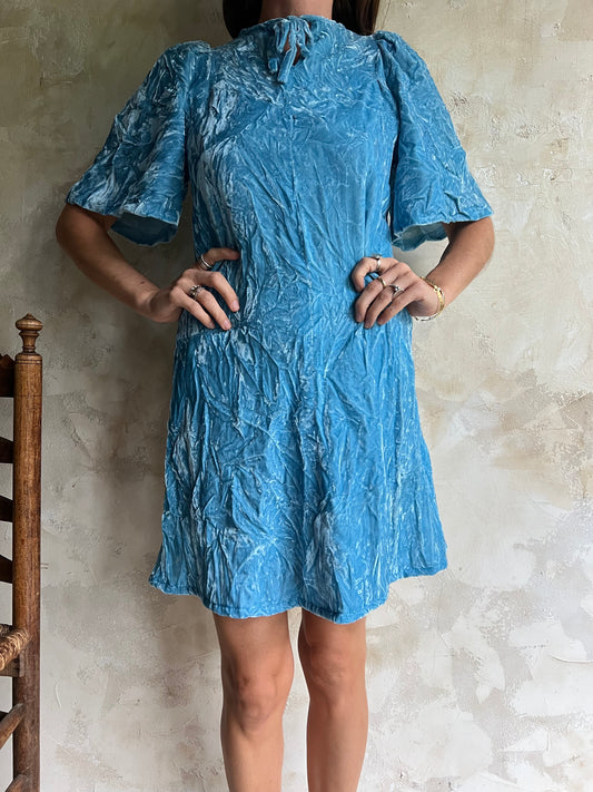 Blue Crushed Velvet Mini Dress