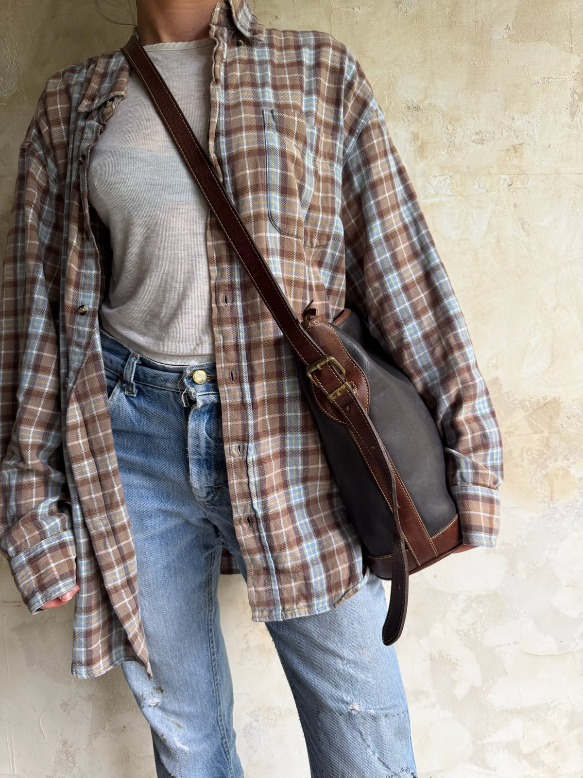 Roots Leather Bucket Bag