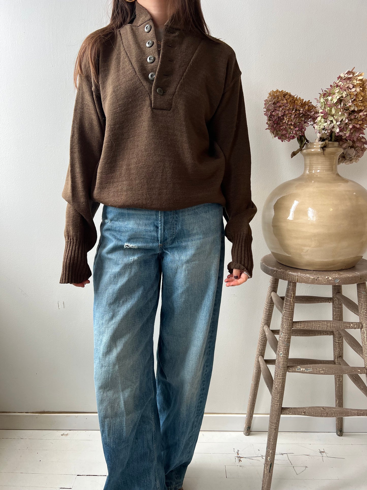 Olive Wool Military Sweater