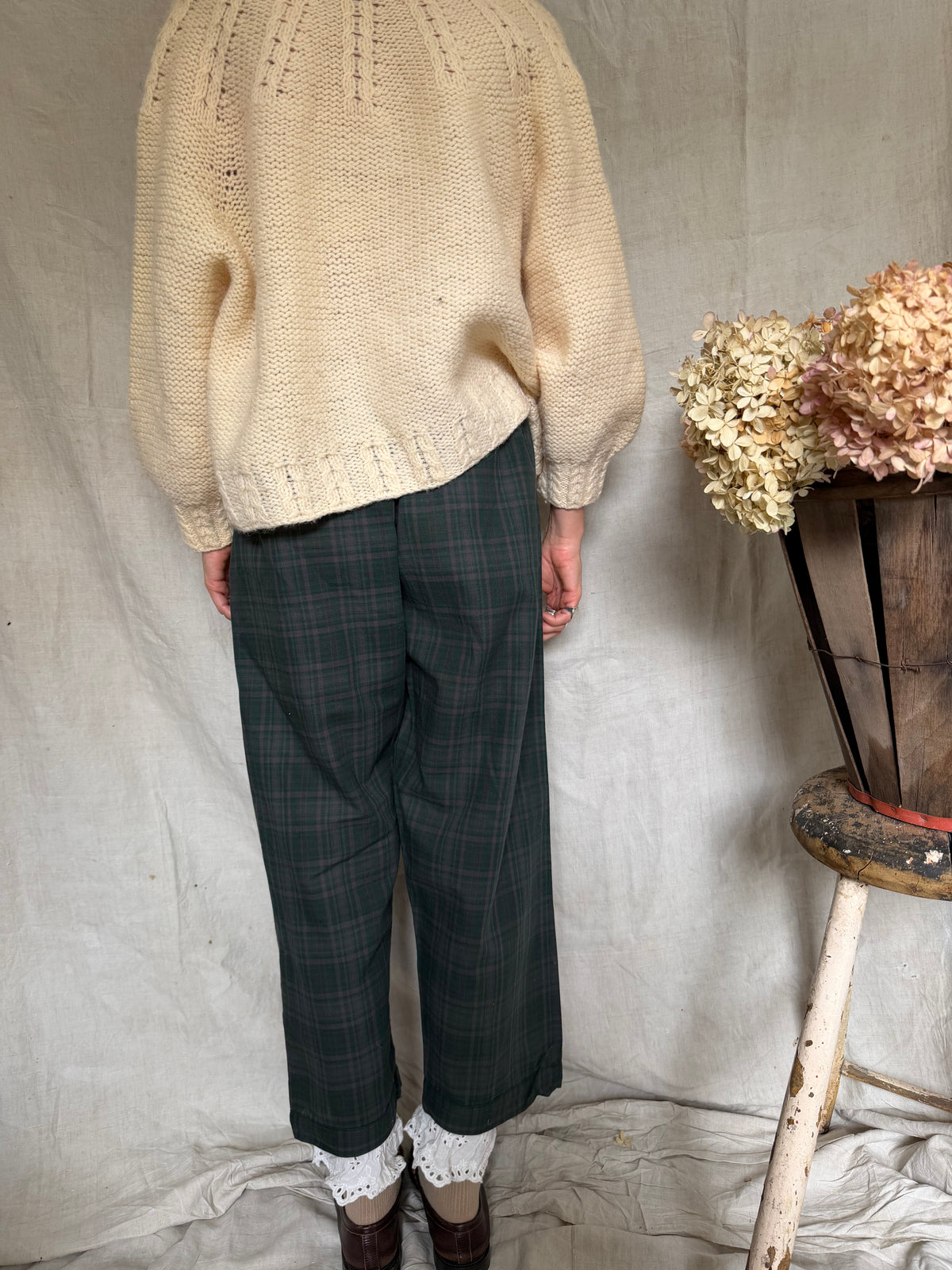 Handmade Green and Grey Plaid Trouser