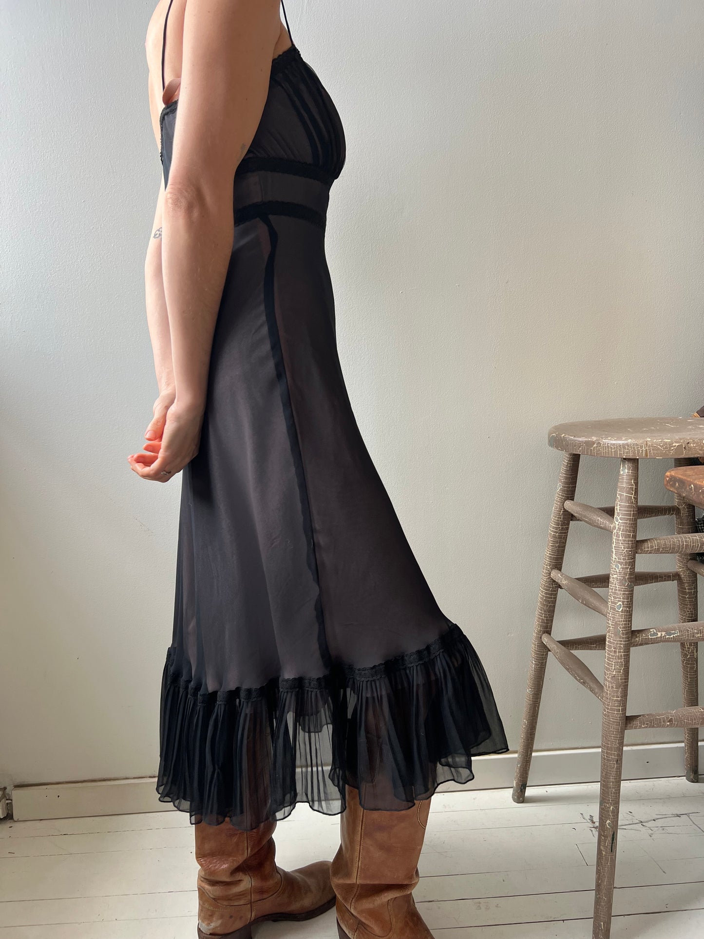 Frilly Black Spaghetti Strap Dress
