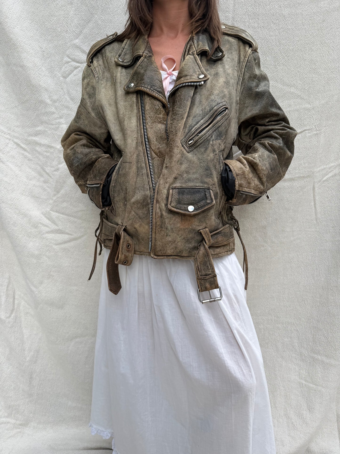 Super Distressed Leather Biker Jacket