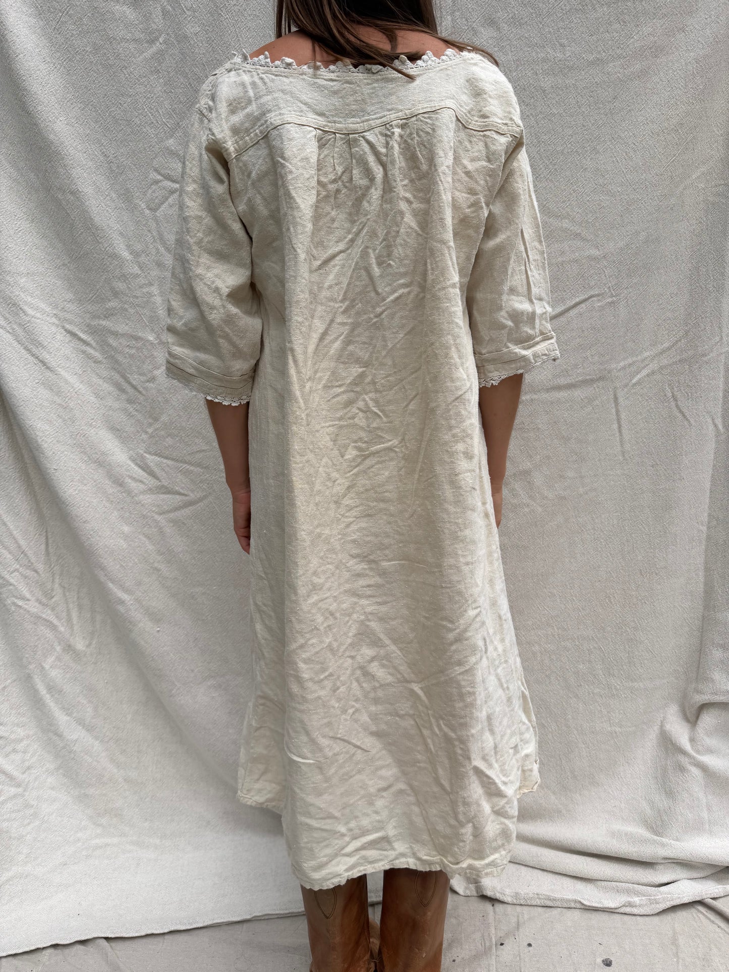 Antique Italian Cream Linen Dress