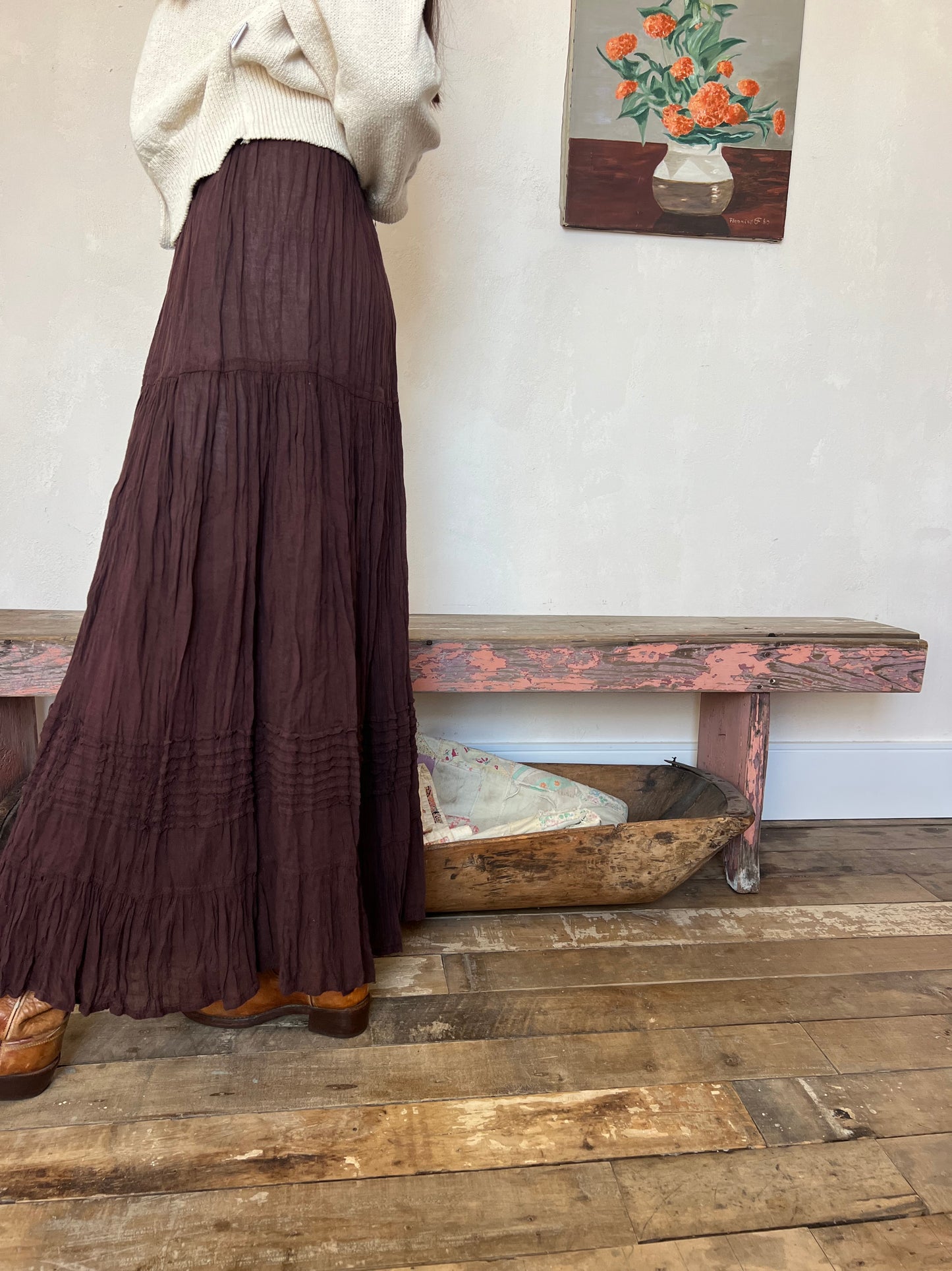Oaxacan Dark Chocolate Long Cotton Skirt