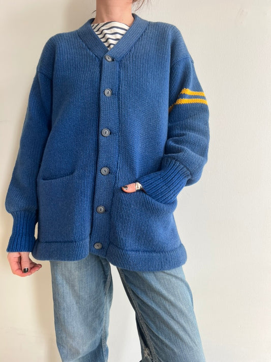 Royal Blue Wool Varsity Cardigan
