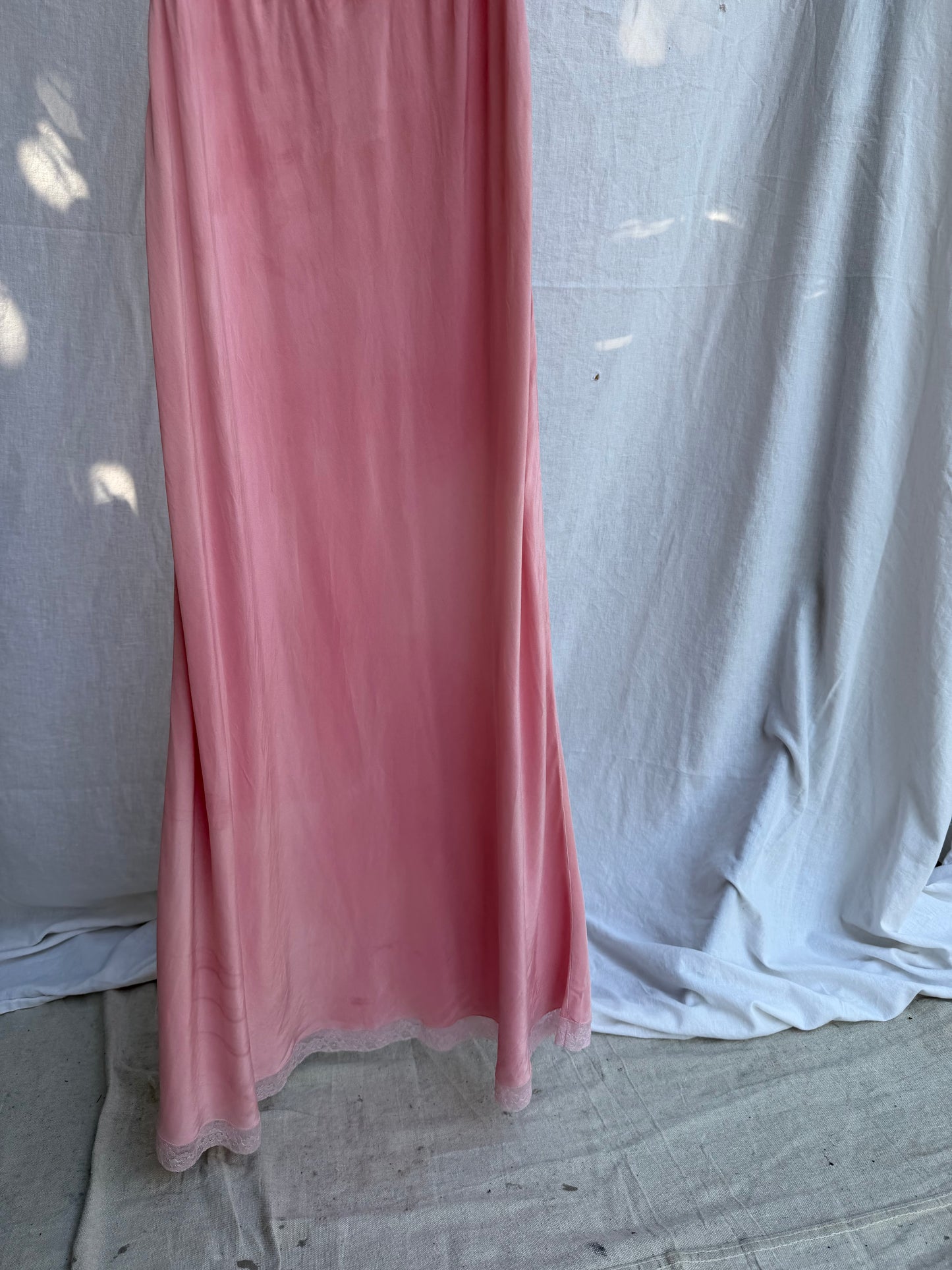 1940s Bubblegum Pink Long Satin Slip Dress