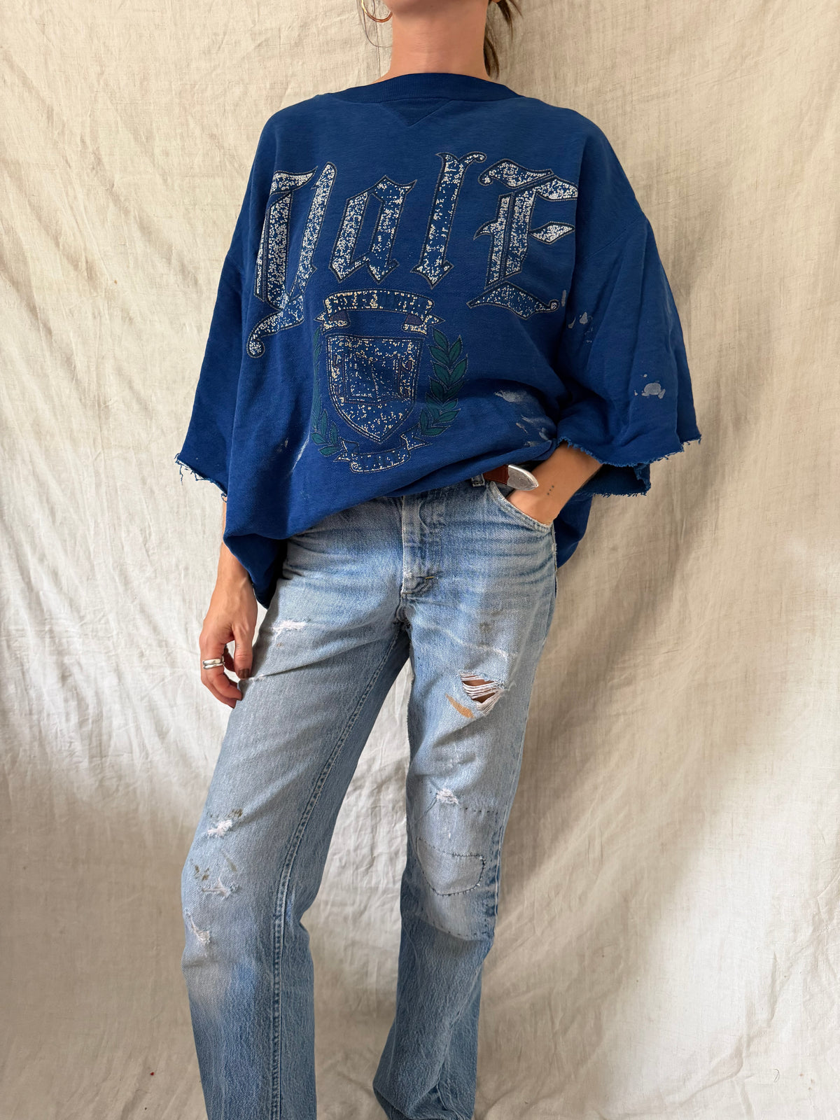 Cropped Royal Blue Crewneck