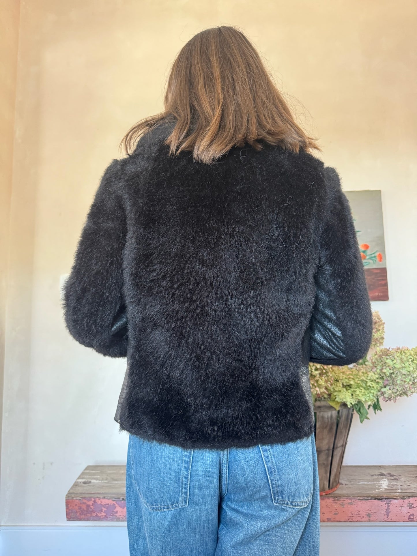 Cropped Black 70s Faux Fur Jacket