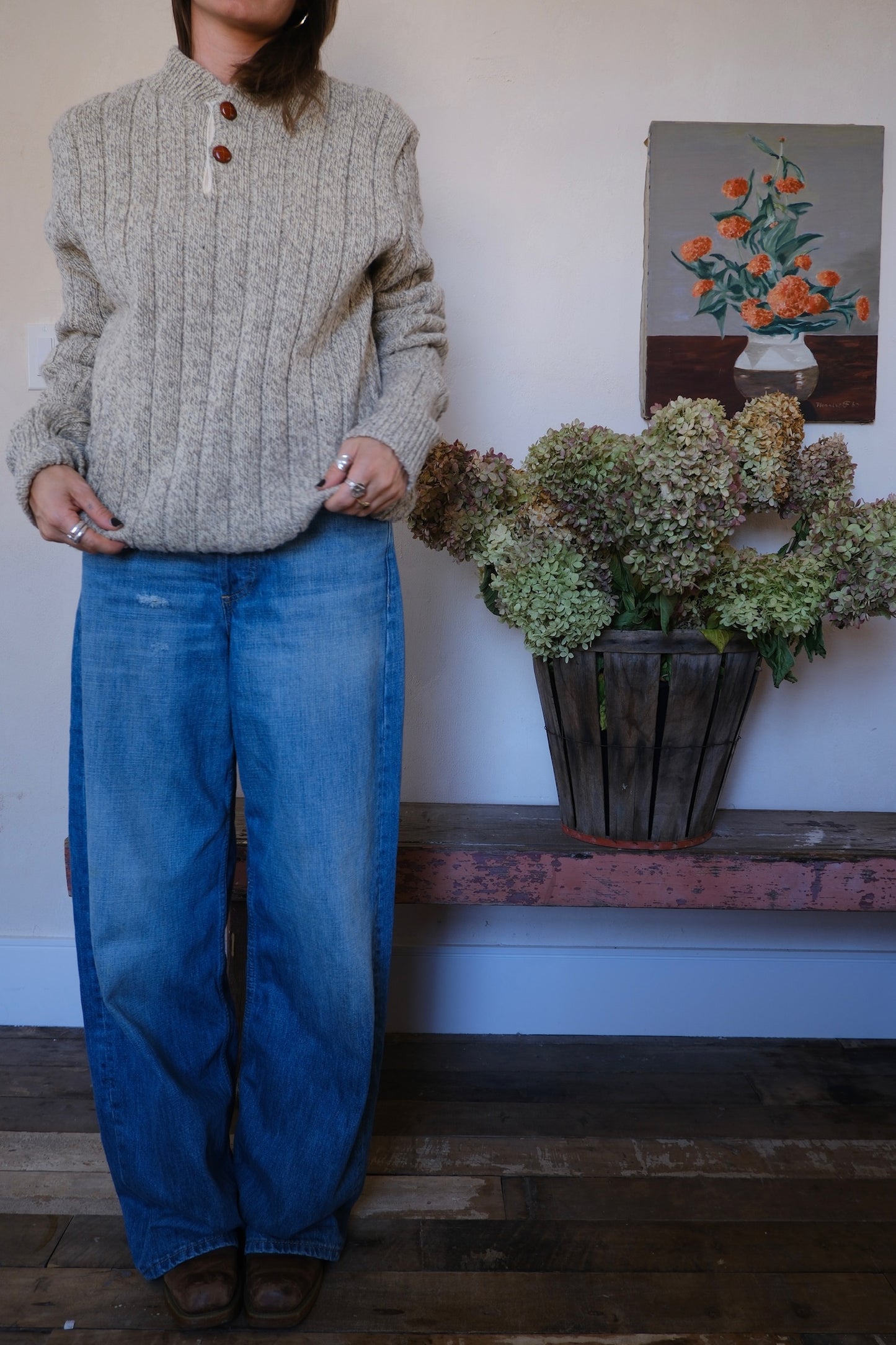 Oatmeal Chunky Button Up Sweater