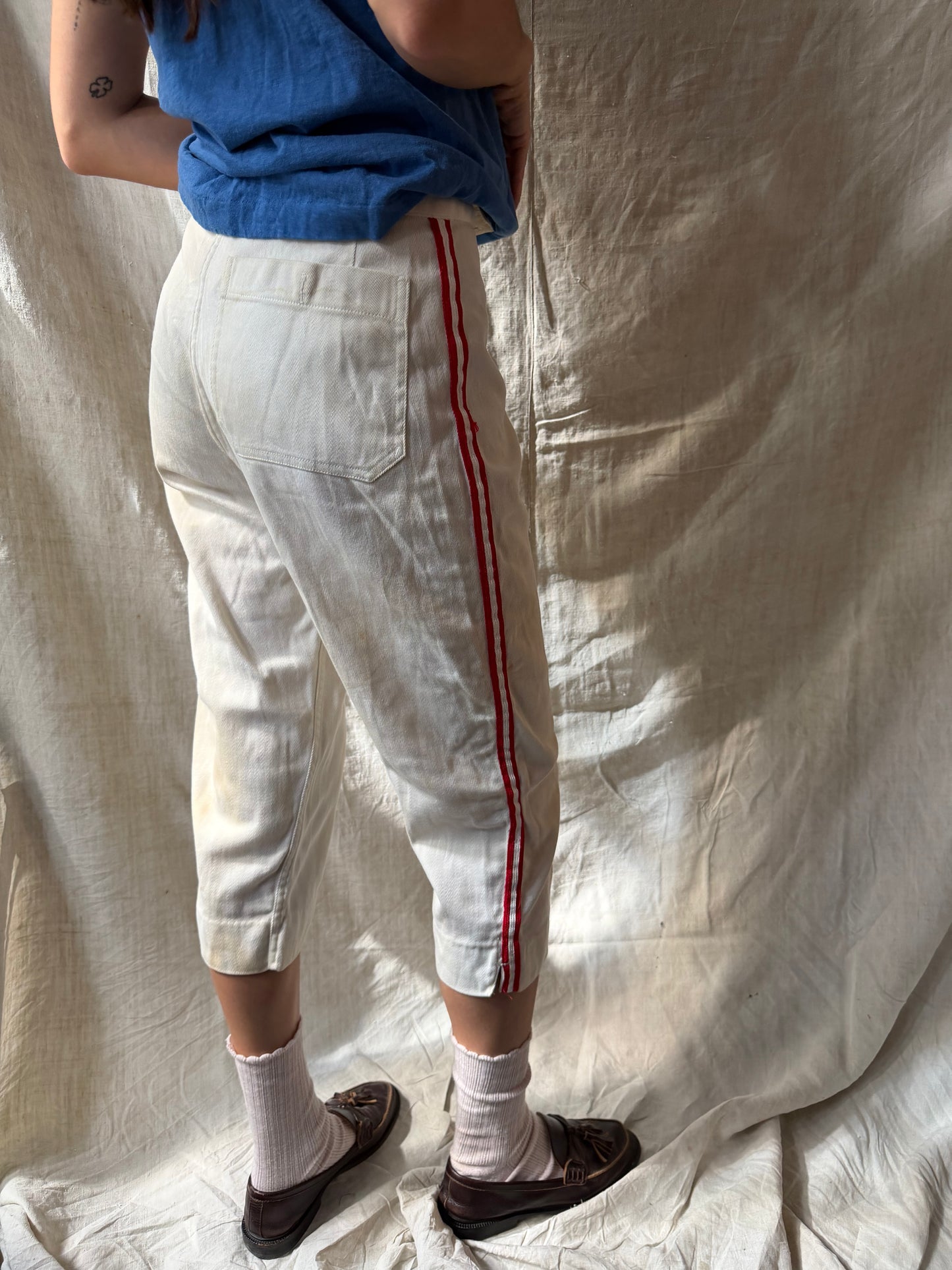 Cream + Red Striped Baseball Pants