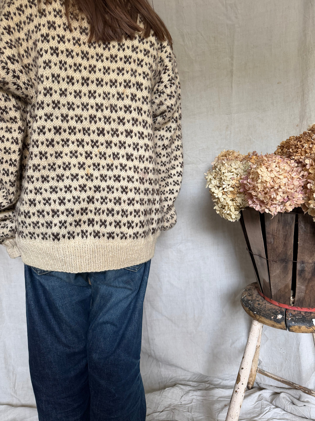 Brown and Cream Wool Patterned Sweater