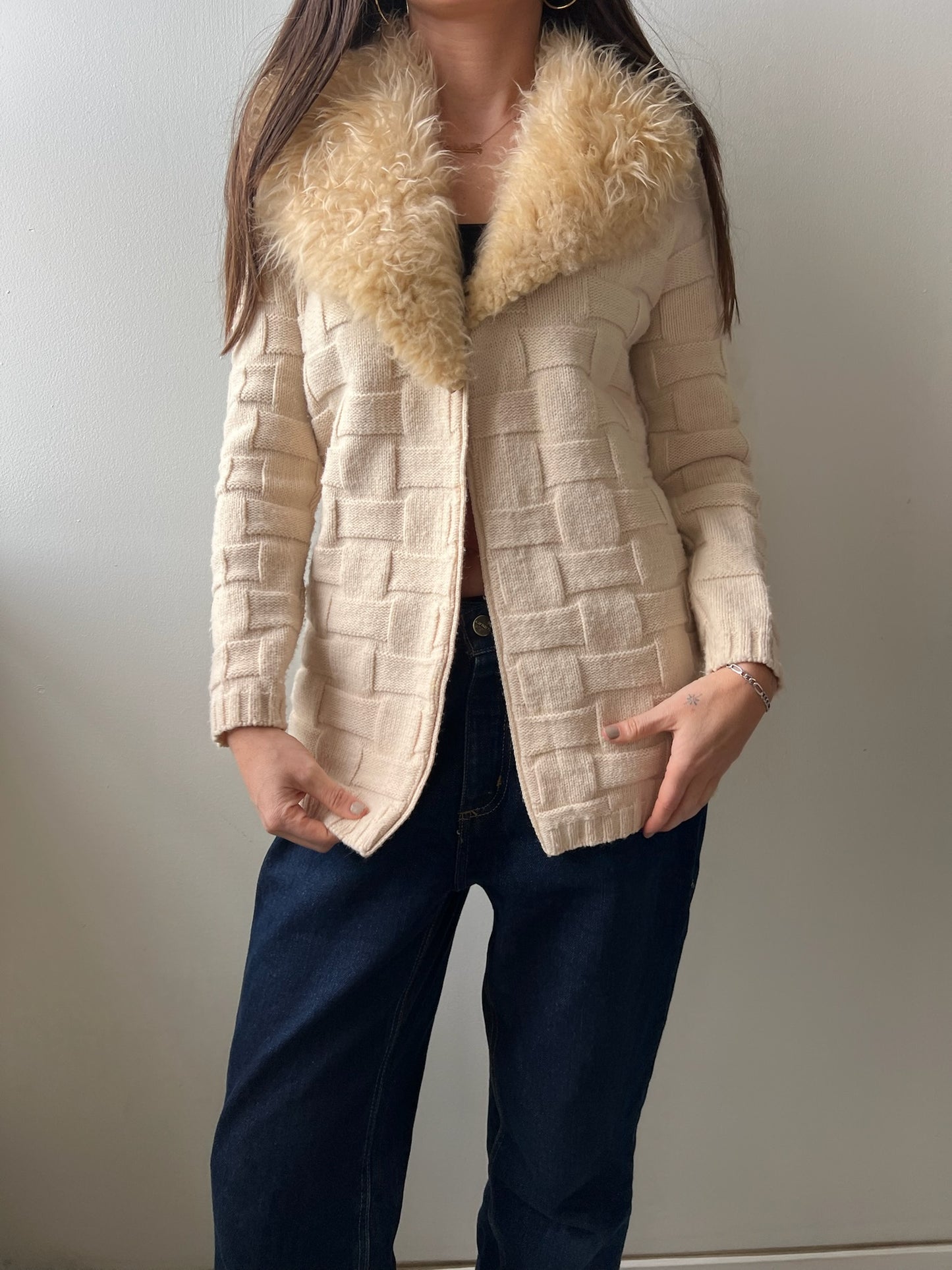 Faux Fur Trim Collar Cardigan