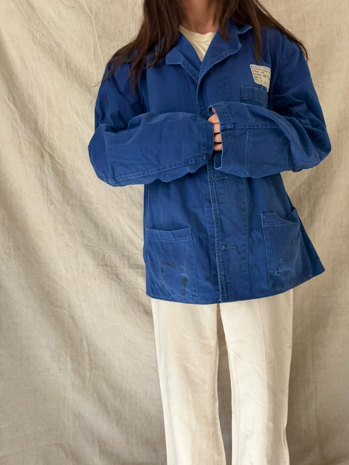 60s French Blue Cropped Chore Jacket 02