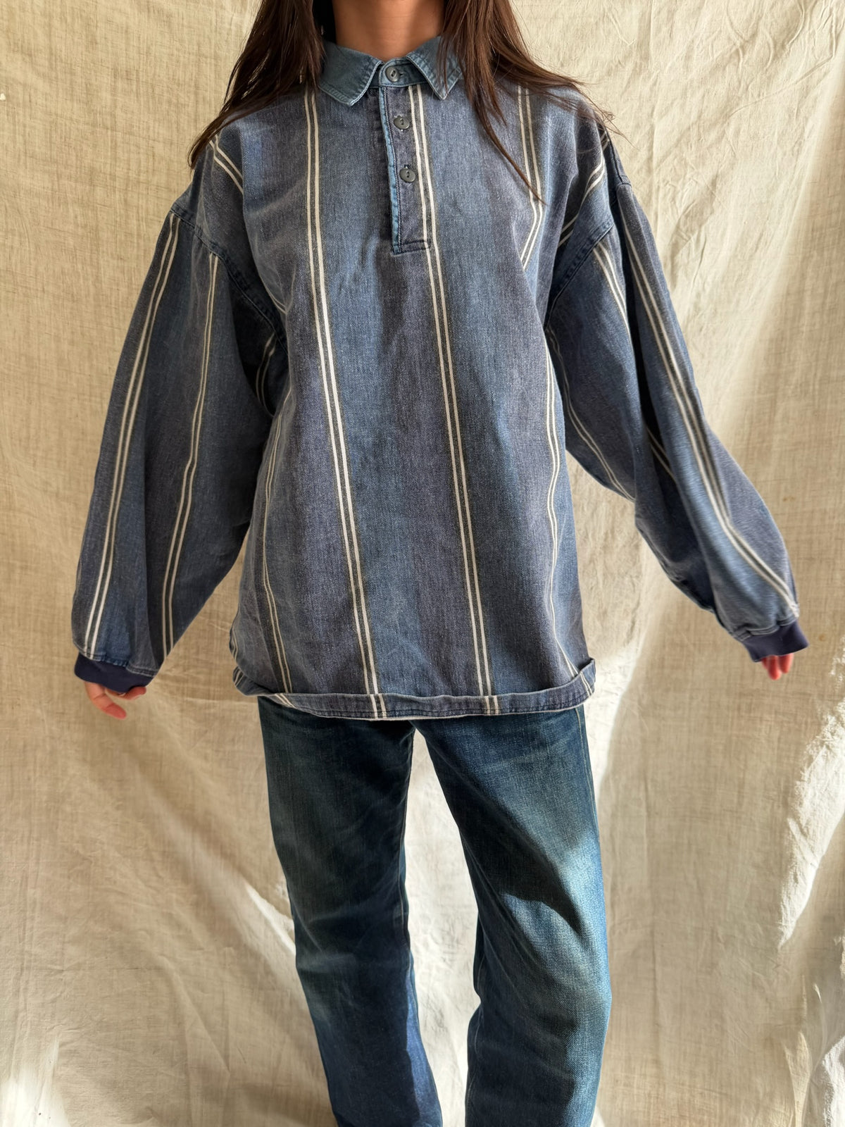 Denim Pinstriped Rugby Shirt
