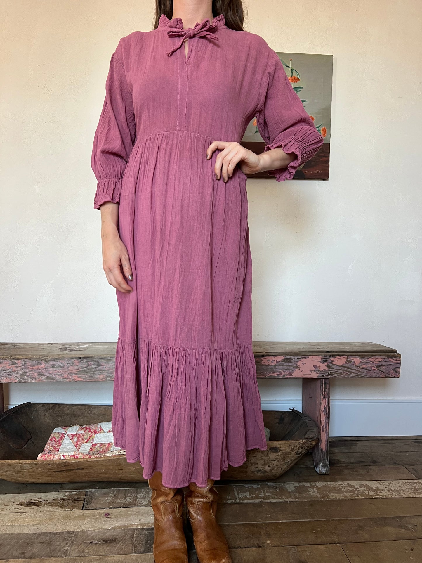 Oaxacan Frilly Dress in Berry