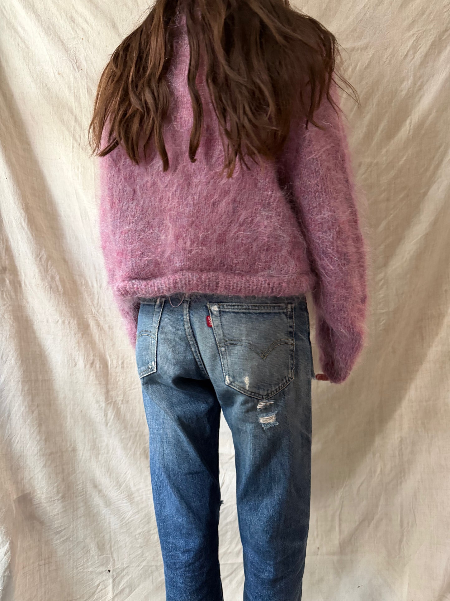 Cropped Magenta Mohair Cardigan