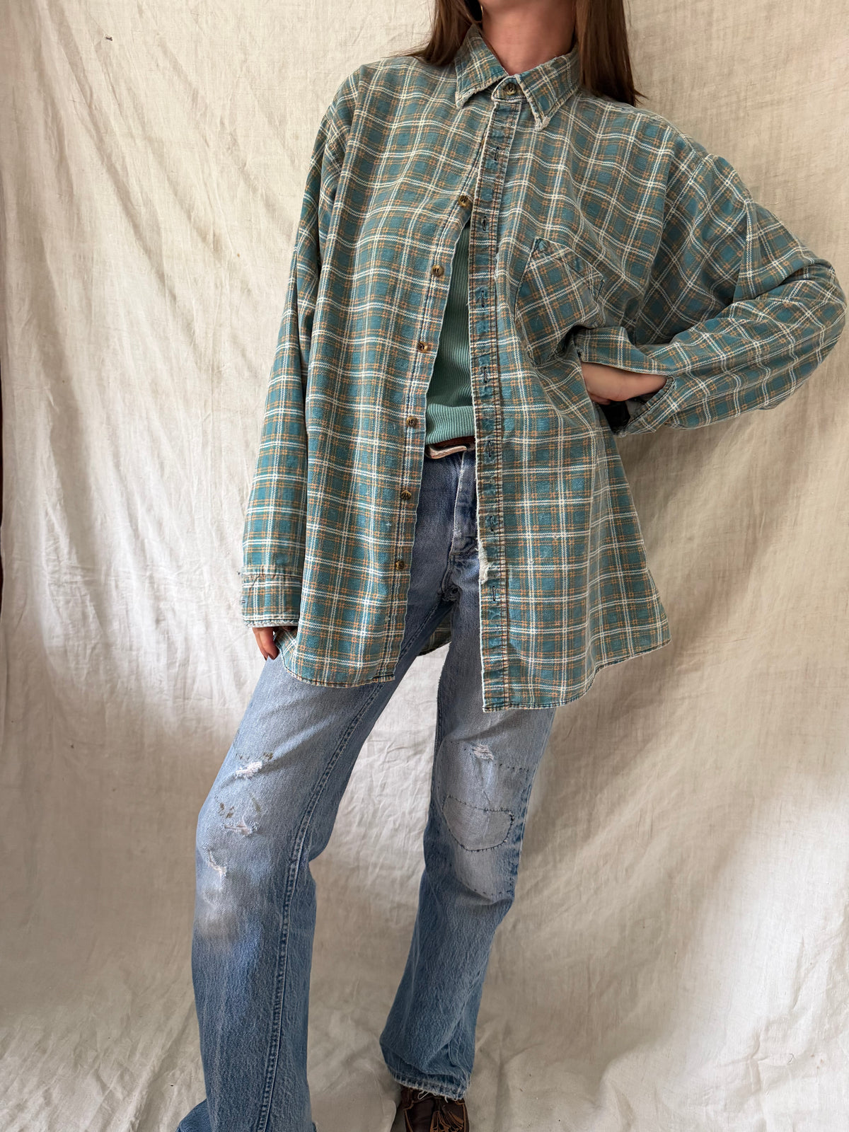 Faded Plaid Button Up