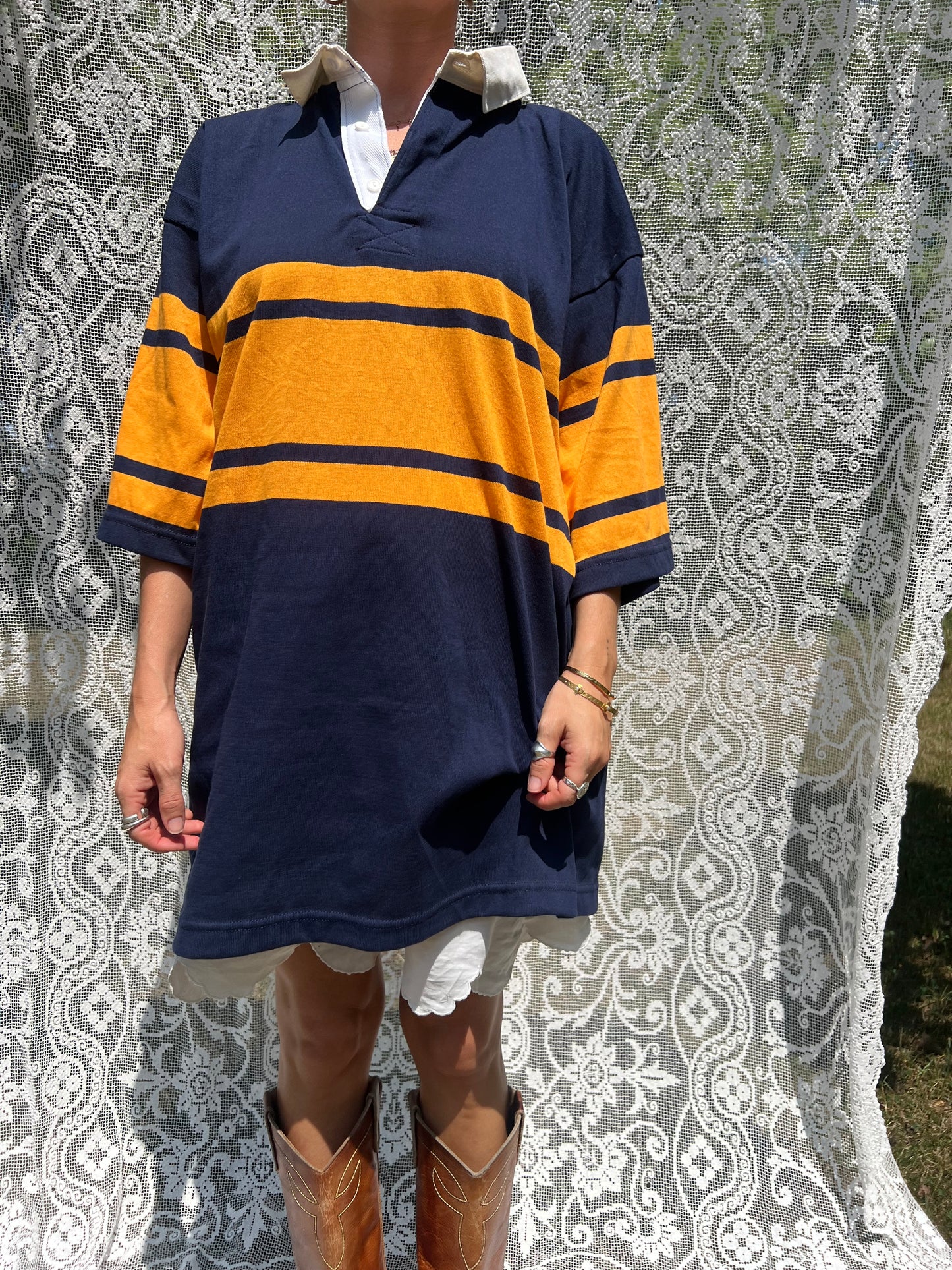 Navy and Yellow Short Sleeve Rugby Shirt