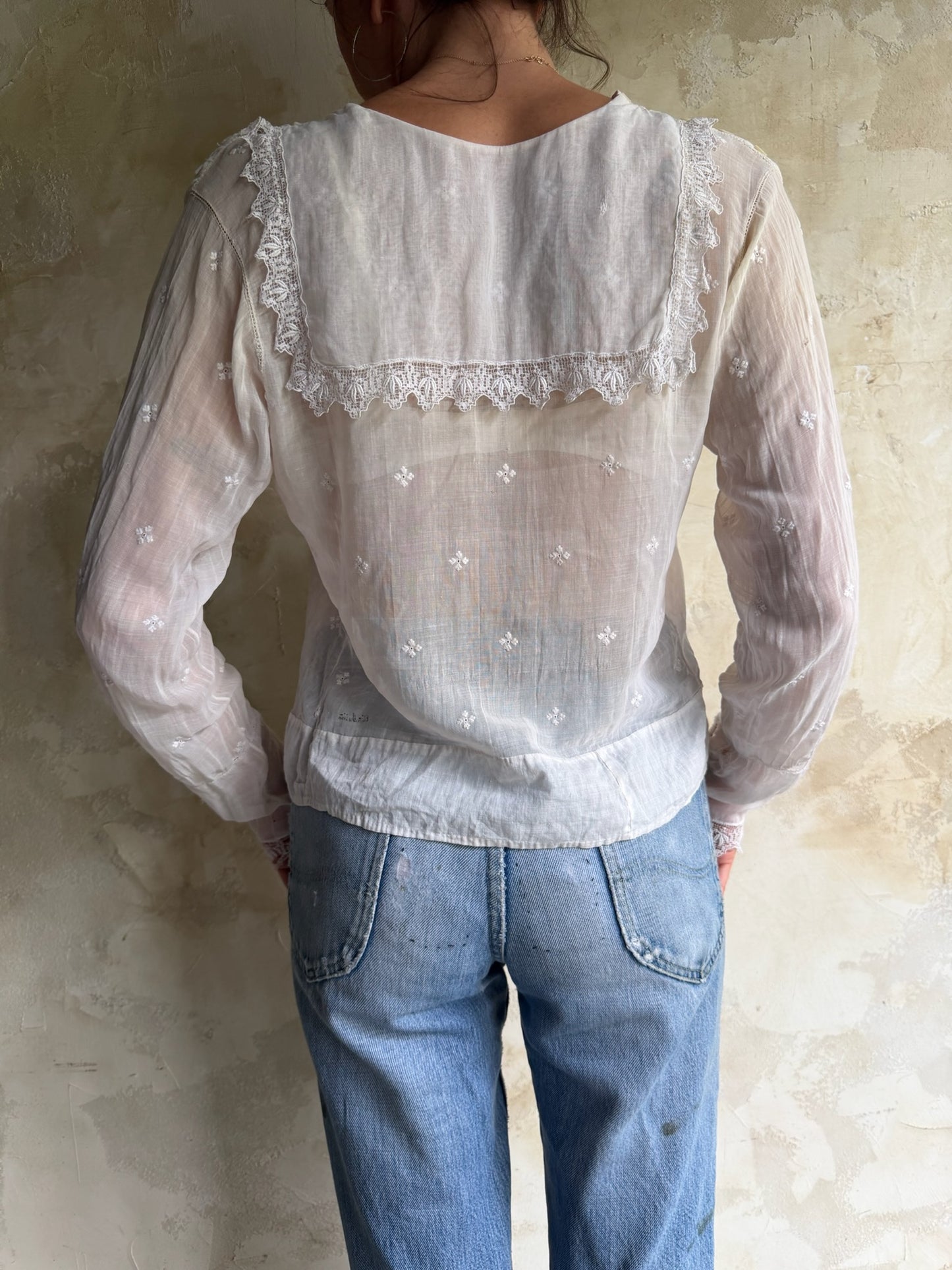 Edwardian White Floral Embroidered Blouse