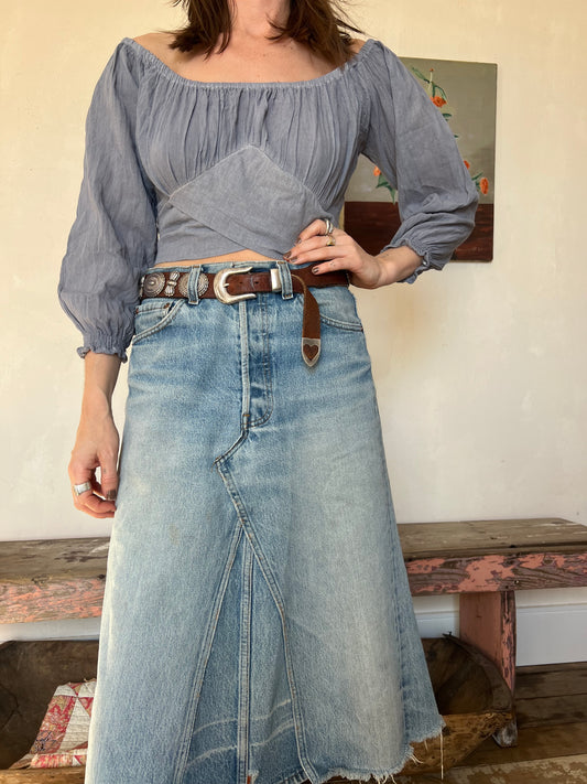 Oaxacan Purple Grey Criss Cross Blouse