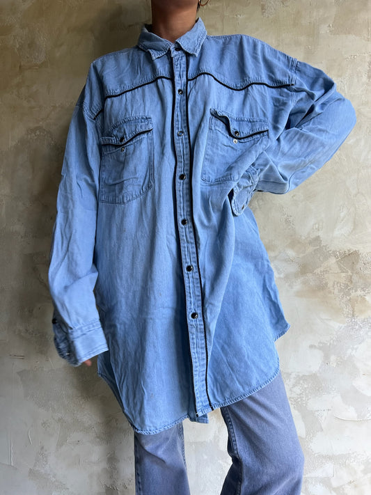 Faded Lightwash Denim Western Button Up