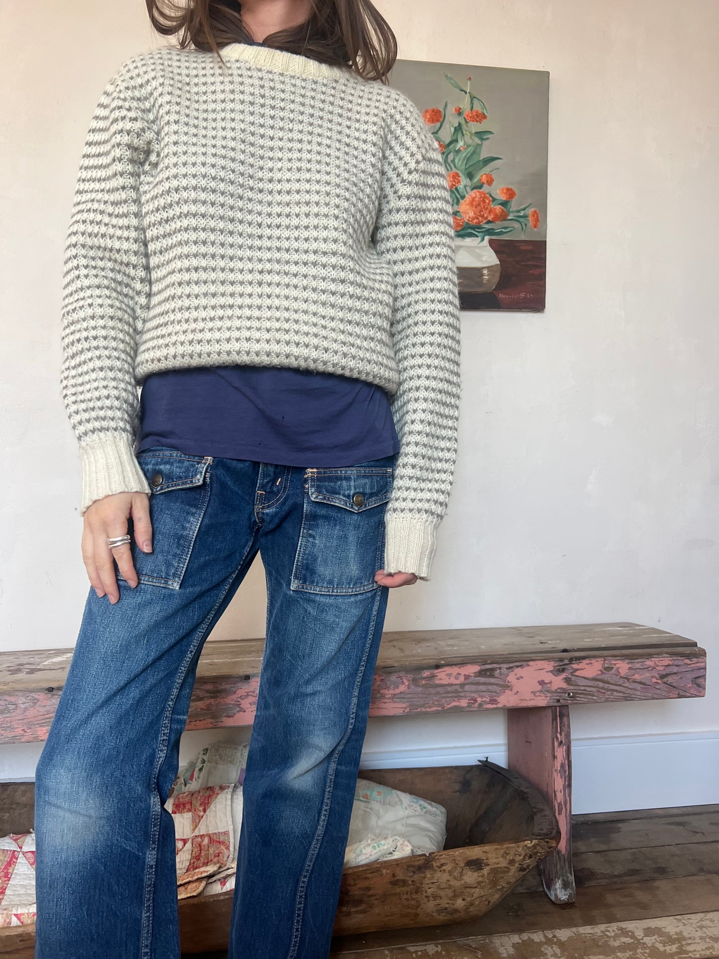 Grey and Cream Check Sweater