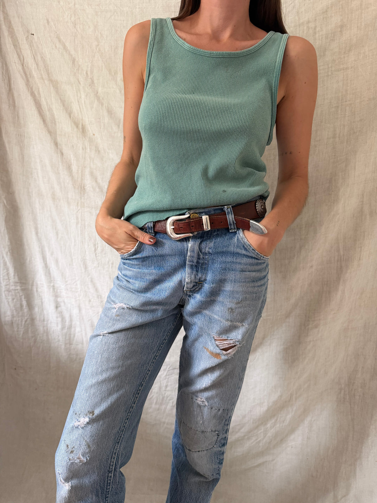 Faded Green Ribbed Tank