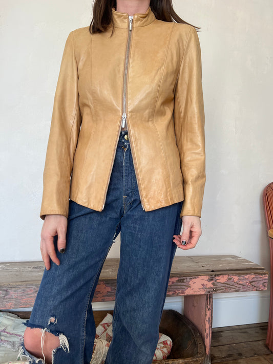 Super Soft Leather Zip- Up Shacket