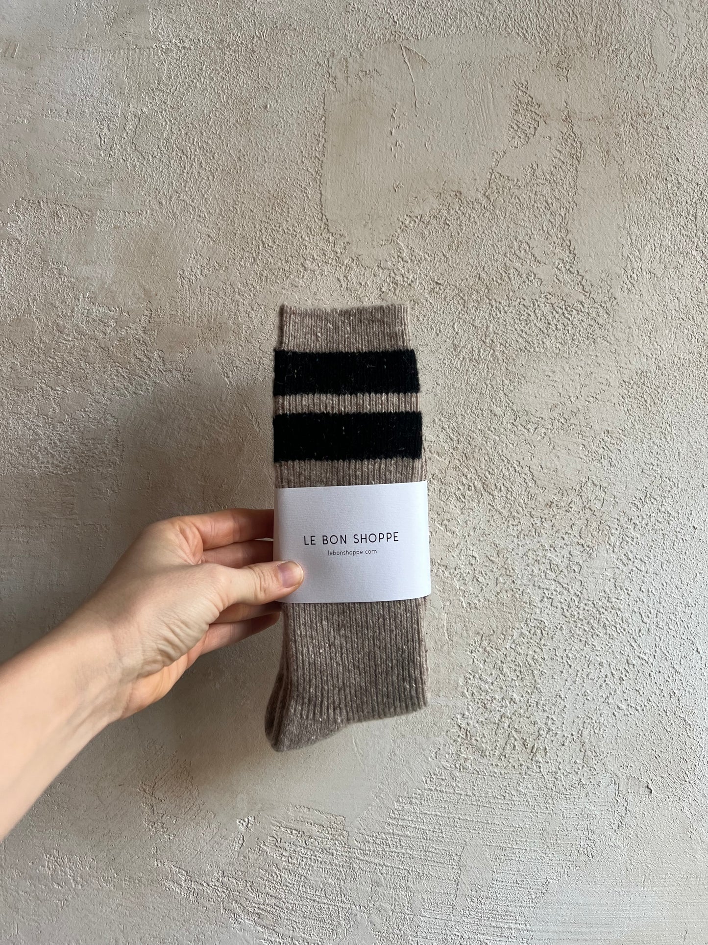 Snow Socks In Beige/Black by Le Bon Shoppe
