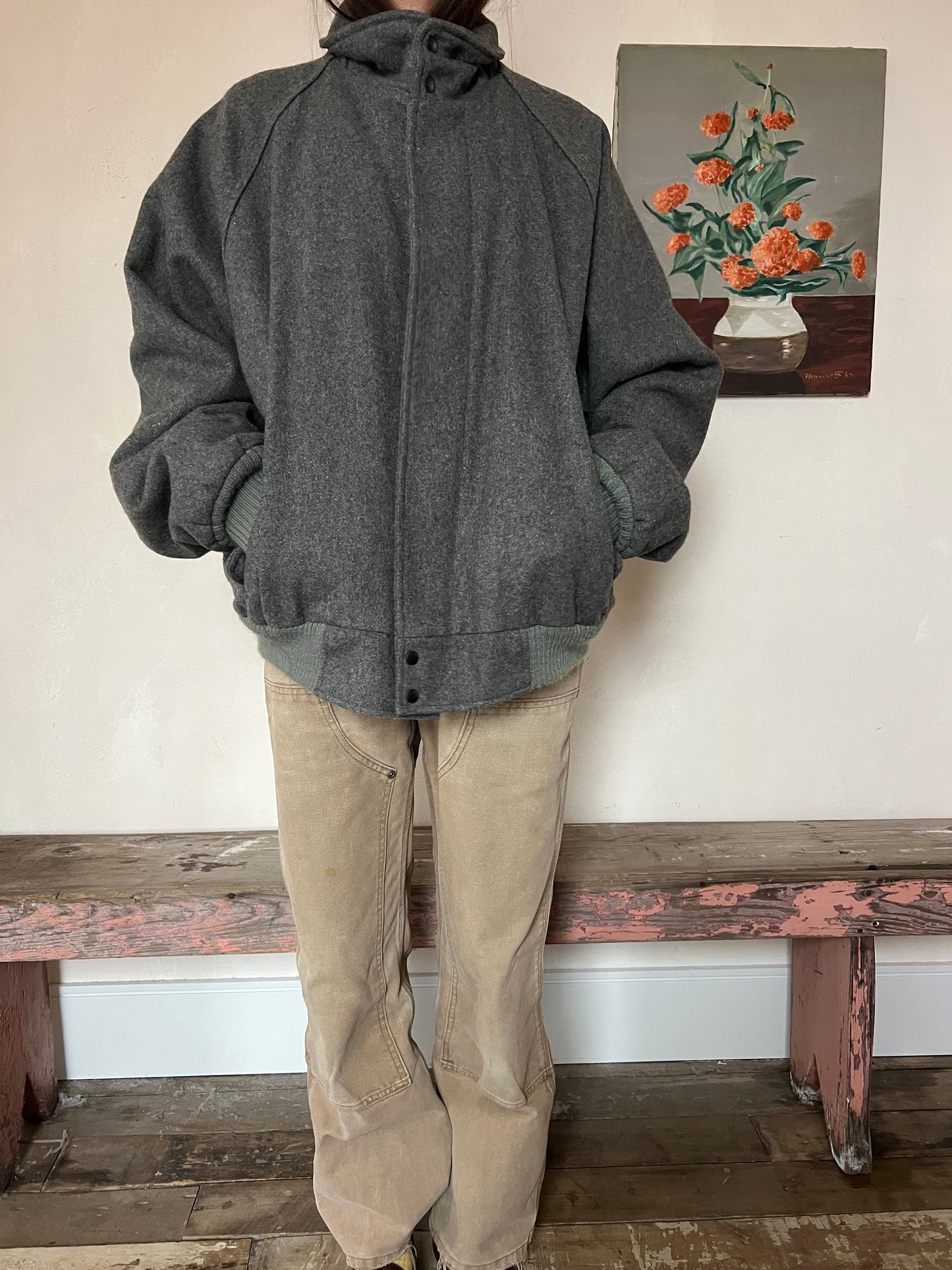 Grey Wool Bomber Jacket