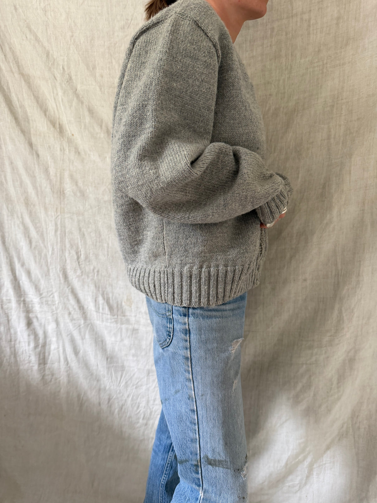 Heather Grey Knit Zip Up Sweater
