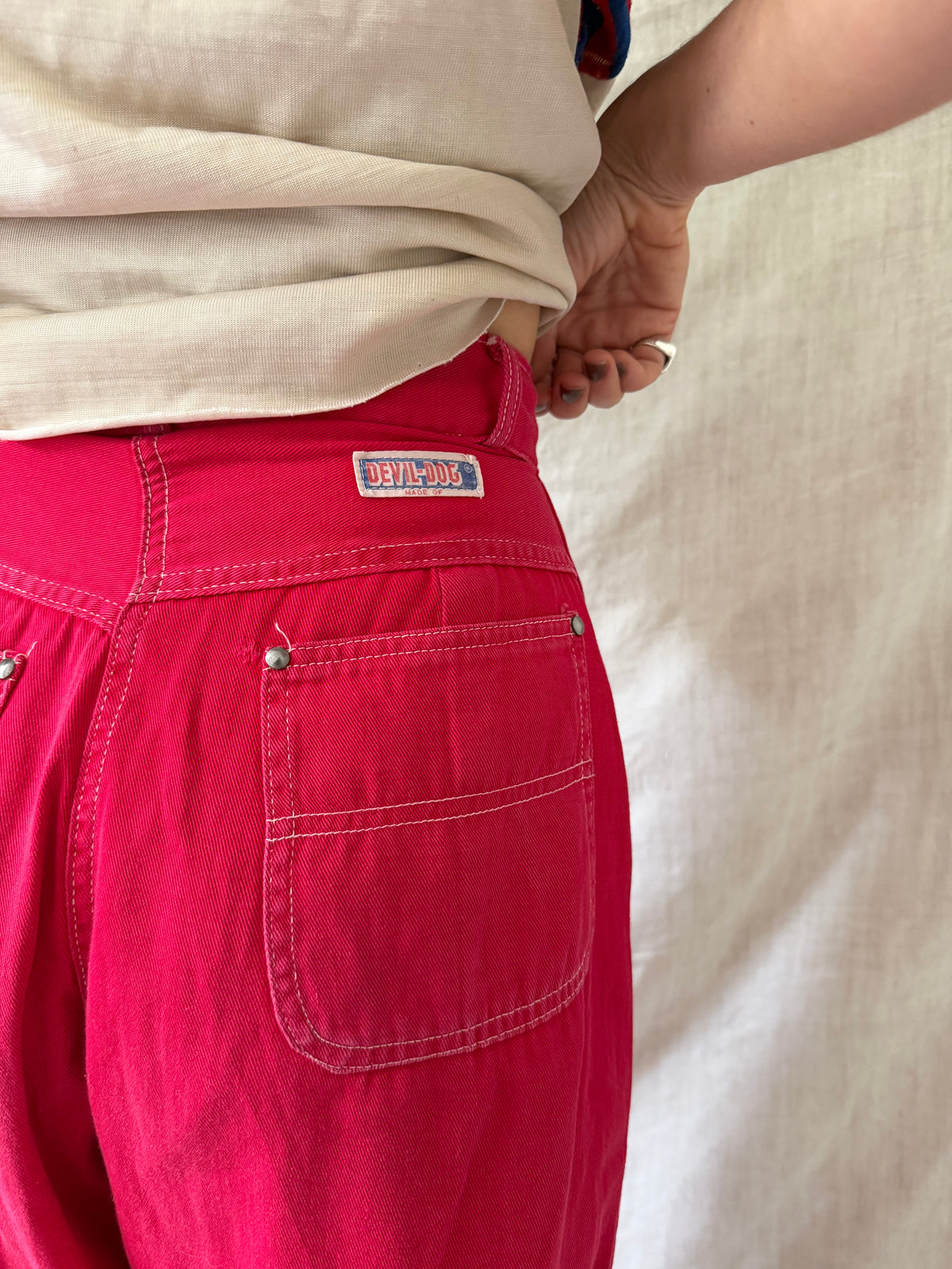 50s Cherry Red Side Zip Cotton Trouser