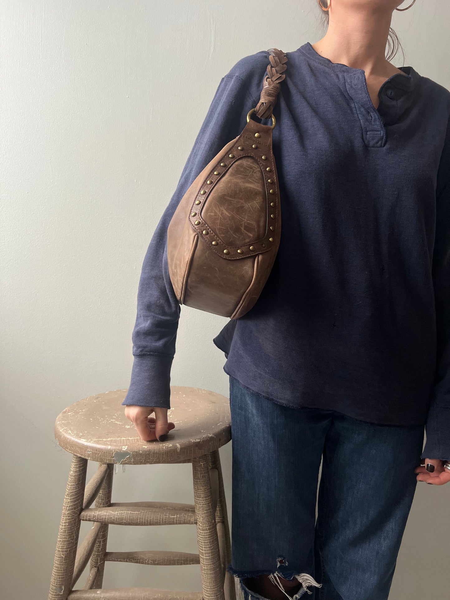 Jimmy Choo Braided Brown Saddle Bag